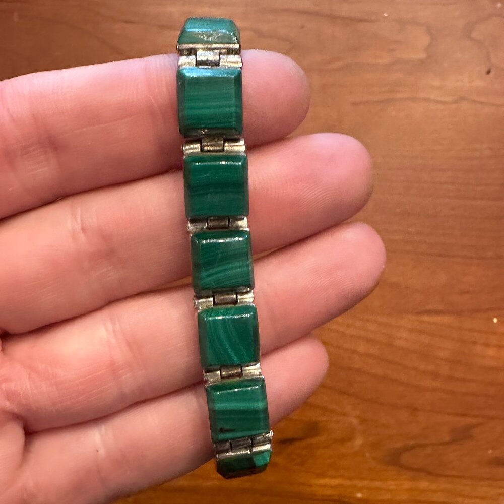 Green Malachite & Sterling Silver Bracelet
